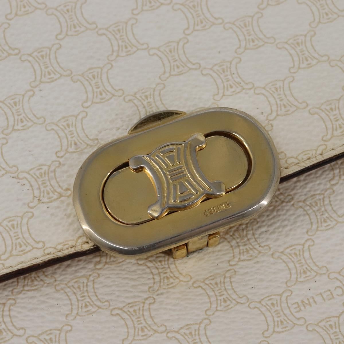 Celine CELINE Macadam Canvas Shoulder Bag PVC Leather White Gold Authentic 146823