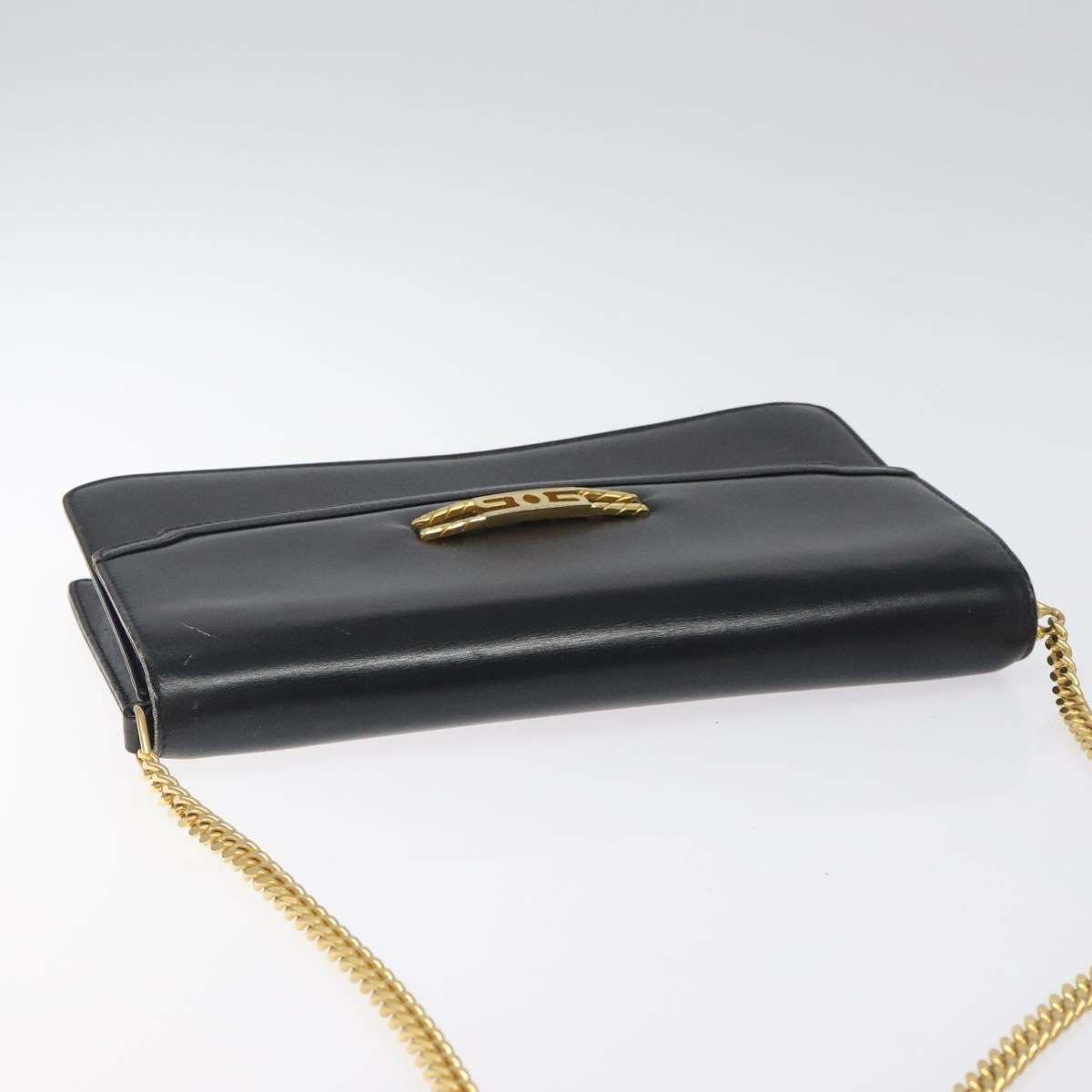 Gucci GUCCI Chain Shoulder Bag Leather Black Gold Authentic 121927
