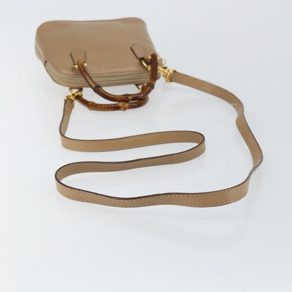 Gucci GUCCI Bamboo Hand Bag Leather 2way Beige Gold 007 2865 0231 Authentic 143591