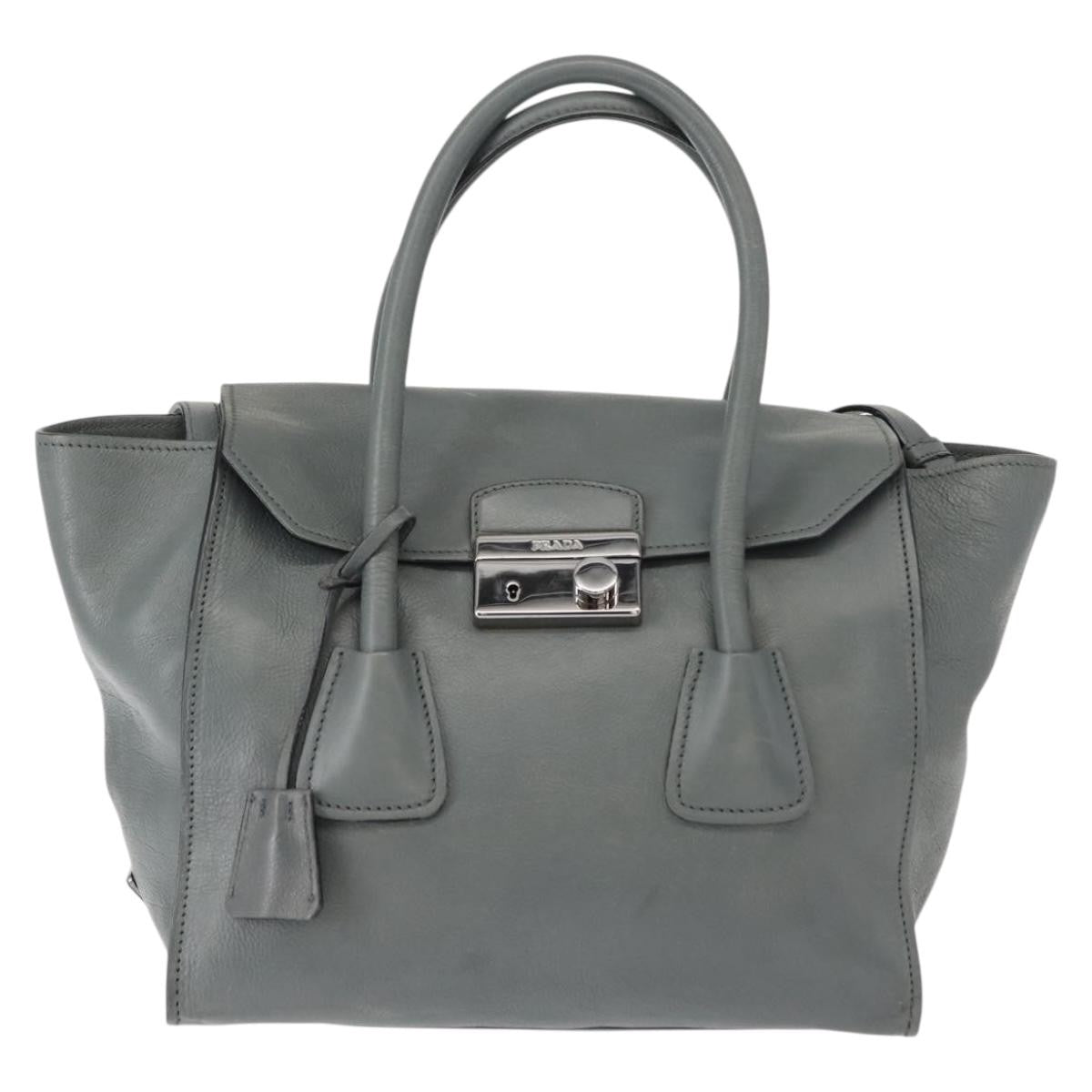 Prada PRADA Hand Bag Leather Gray Silver Authentic 149313