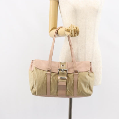 Prada PRADA Tote Bag Nylon Leather Beige Silver Authentic ep12684