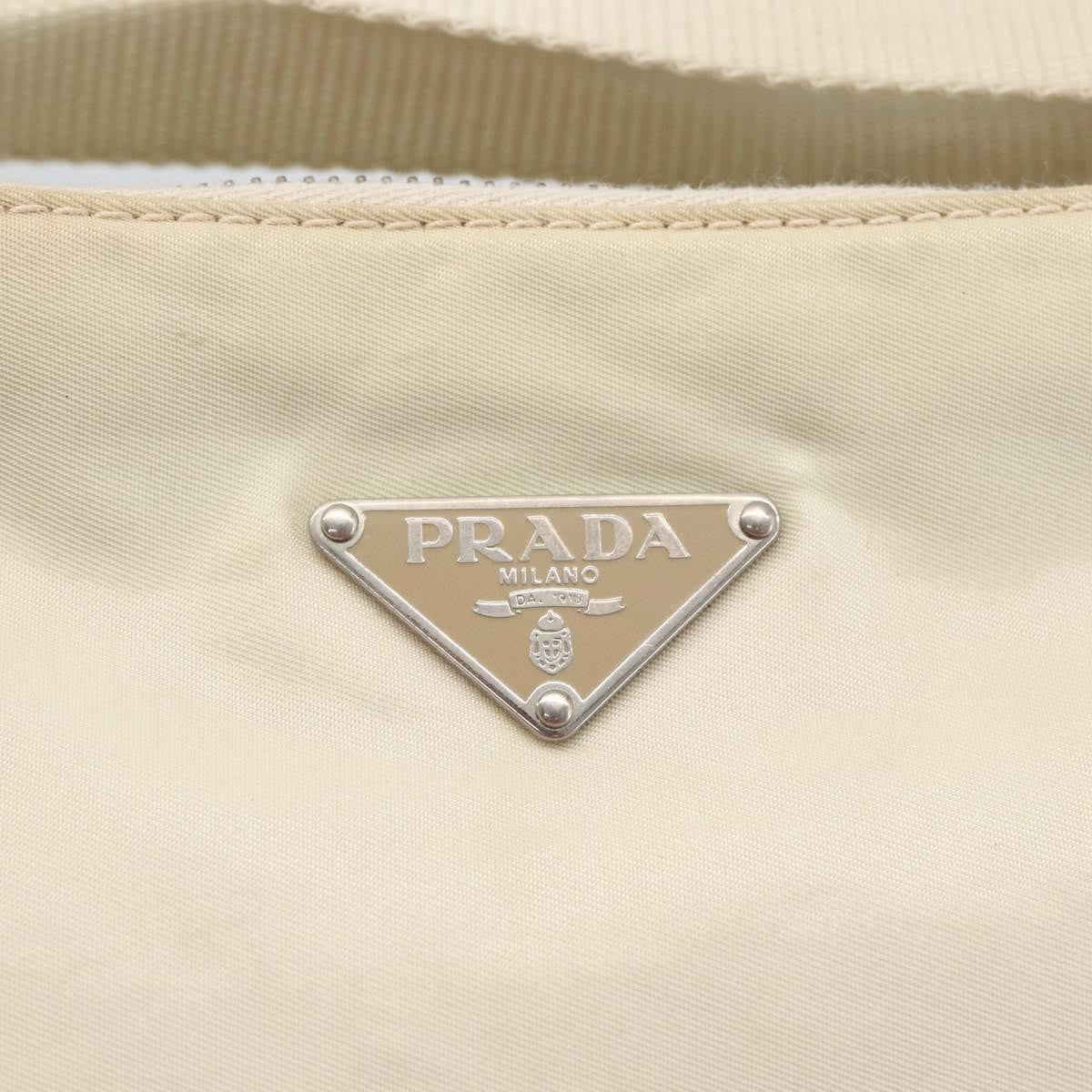 Prada PRADA Shoulder Bag Nylon Leather Ivory Silver Authentic 163087