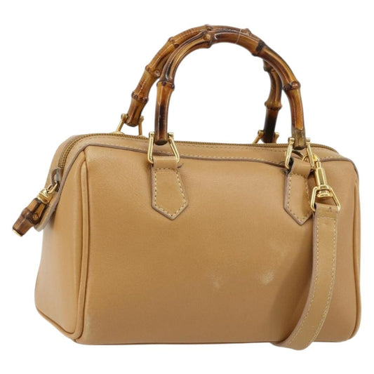 Gucci GUCCI Bamboo Hand Bag Leather 2way Beige Gold Authentic 181116