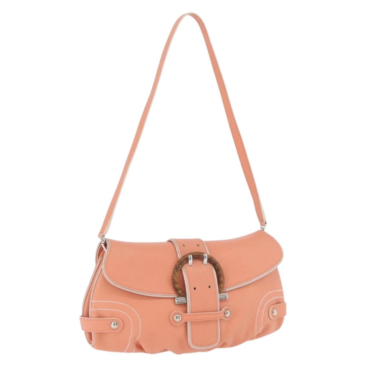 Salvatore Ferragamo Salvatore Ferragamo Gancini Shoulder Bag Leather Pink Silver Authentic BA11212