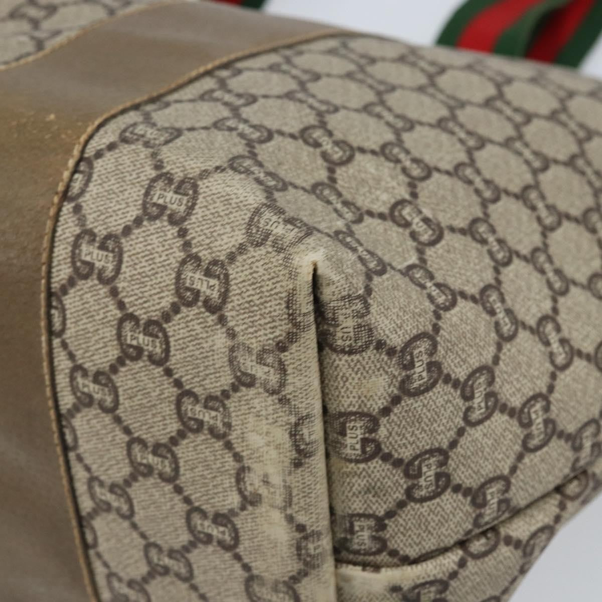 Gucci GUCCI GG Plus Supreme Web Sherry Line Tote Bag PVC Beige Gold Authentic ep13405