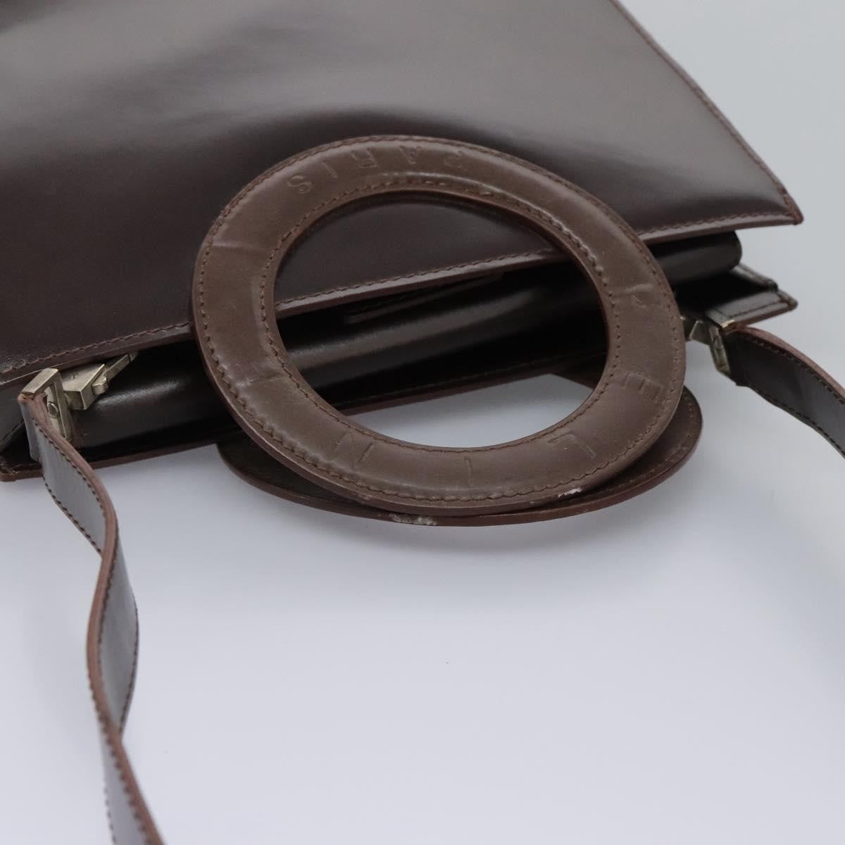 Celine CELINE Hand Bag Leather 2way Dark Brown Gold Authentic 124296