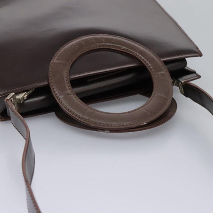 Celine CELINE Hand Bag Leather 2way Dark Brown Gold Authentic 124296