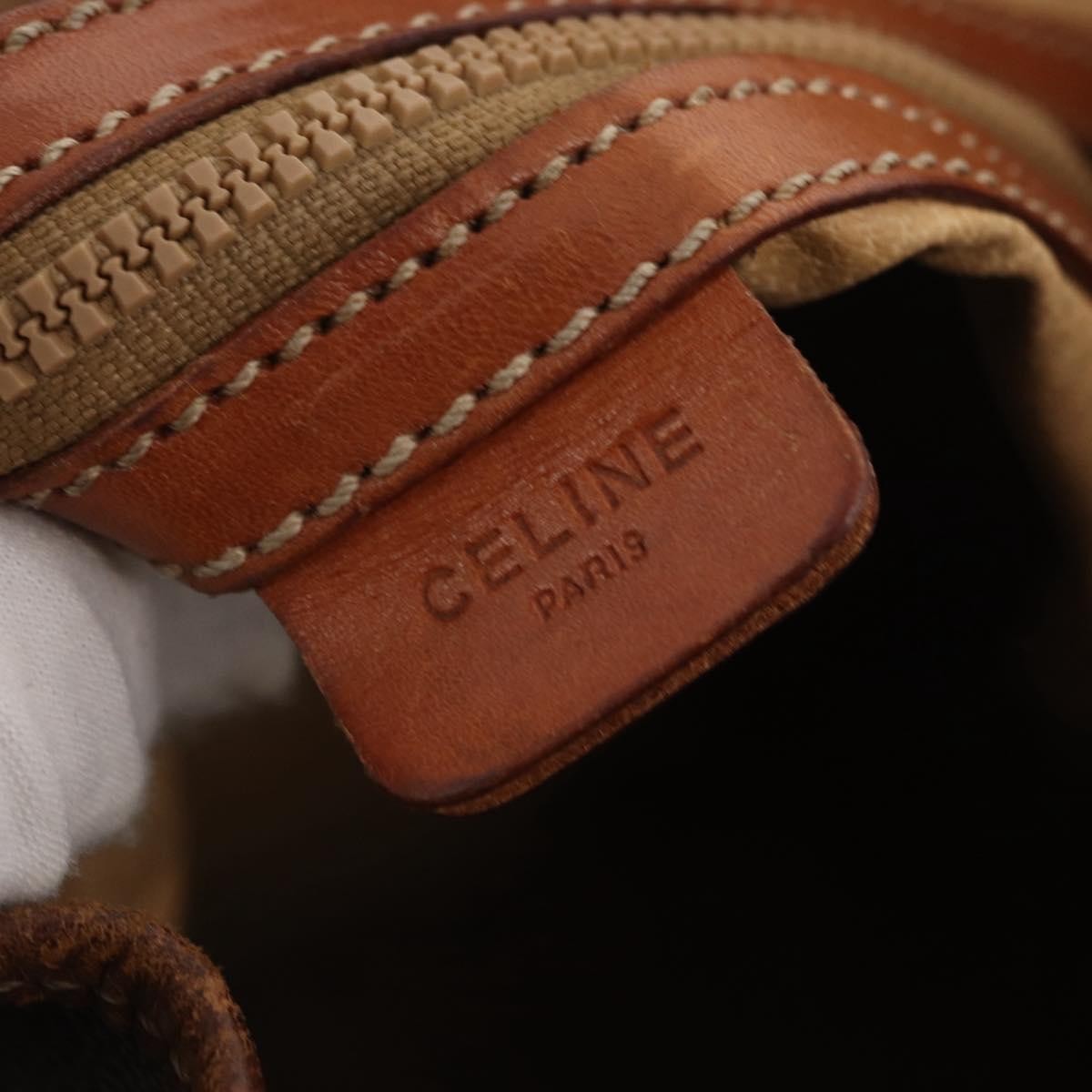 Celine CELINE Macadam Canvas Shoulder Bag PVC Leather Brown Gold Authentic 162040