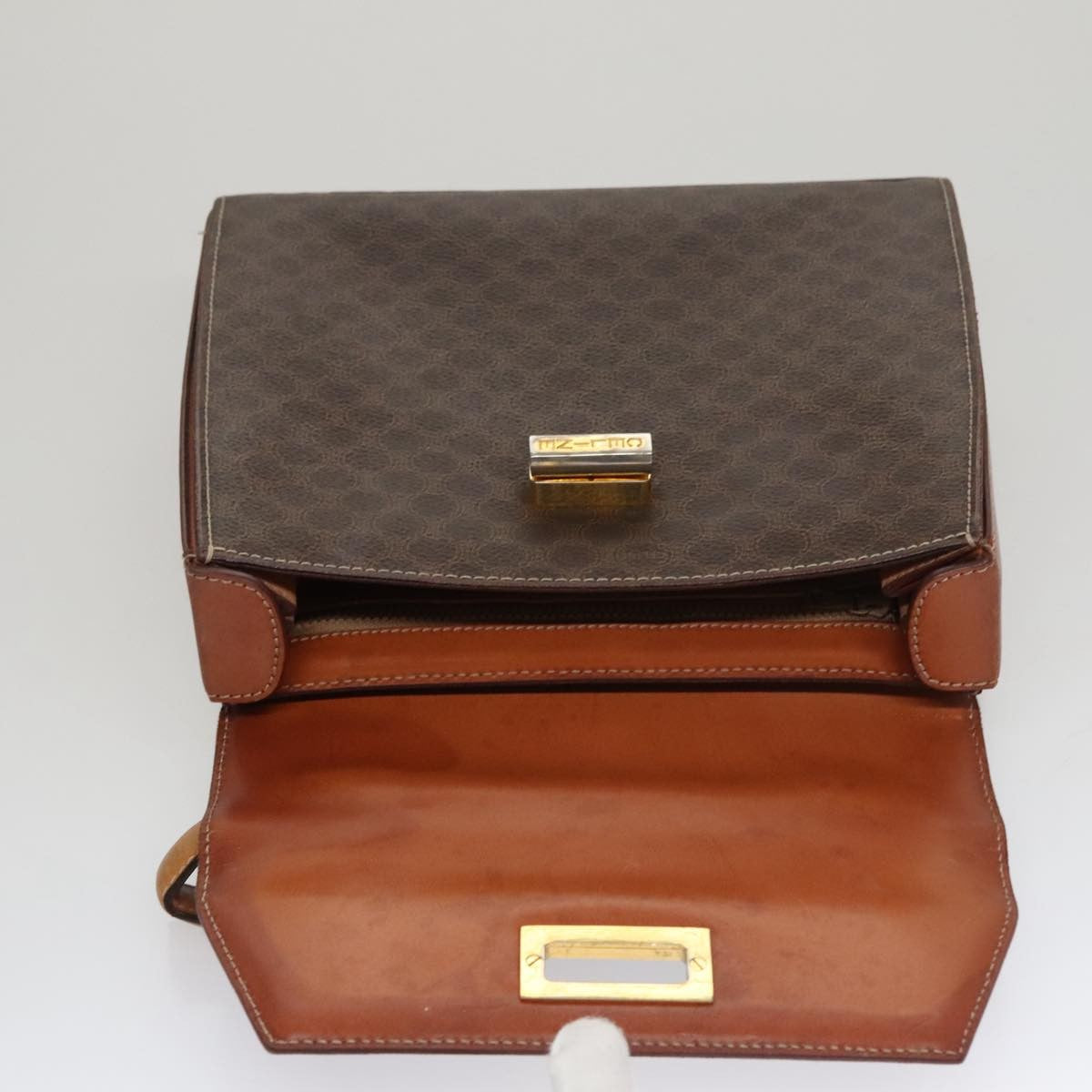 Celine CELINE Macadam Canvas Hand Bag PVC Leather 2way Brown Authentic 111670