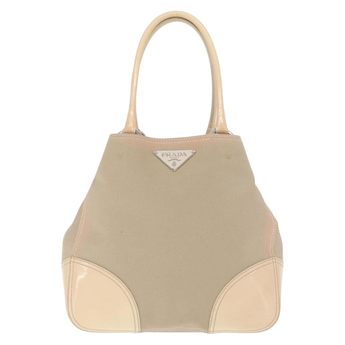 Prada PRADA Tote Bag Canvas Leather Beige Silver Authentic 160268