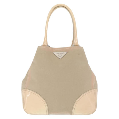 Prada PRADA Tote Bag Canvas Leather Beige Silver Authentic 160268