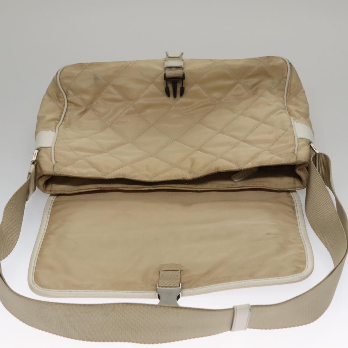 Prada PRADA Shoulder Bag Nylon Beige Silver Authentic 103773