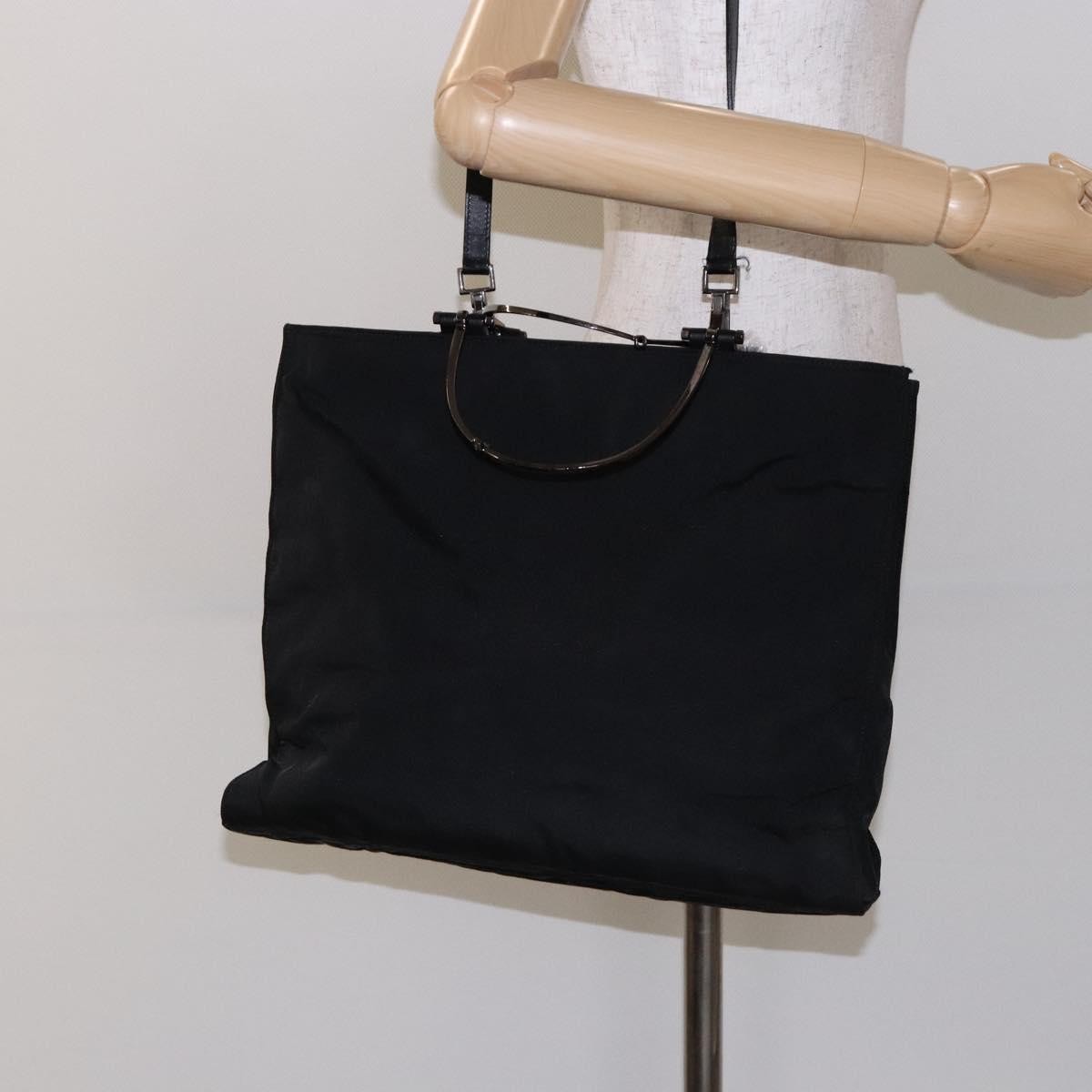 Gucci GUCCI Hand Bag Nylon 2way Black Silver 002 1028 2684 Authentic 139157