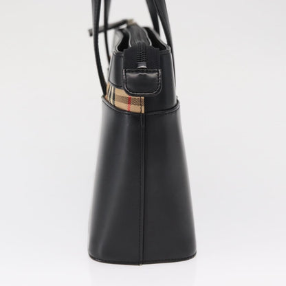 Burberry BURBERRY Nova Check Hand Bag Leather Black Silver Authentic SW1869