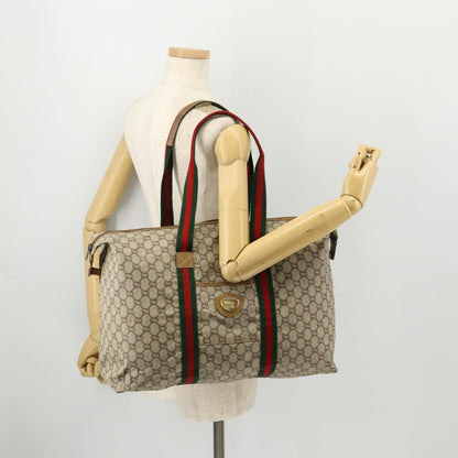 Gucci GUCCI GG Plus Supreme Web Sherry Line Boston Bag PVC Beige Authentic 173664