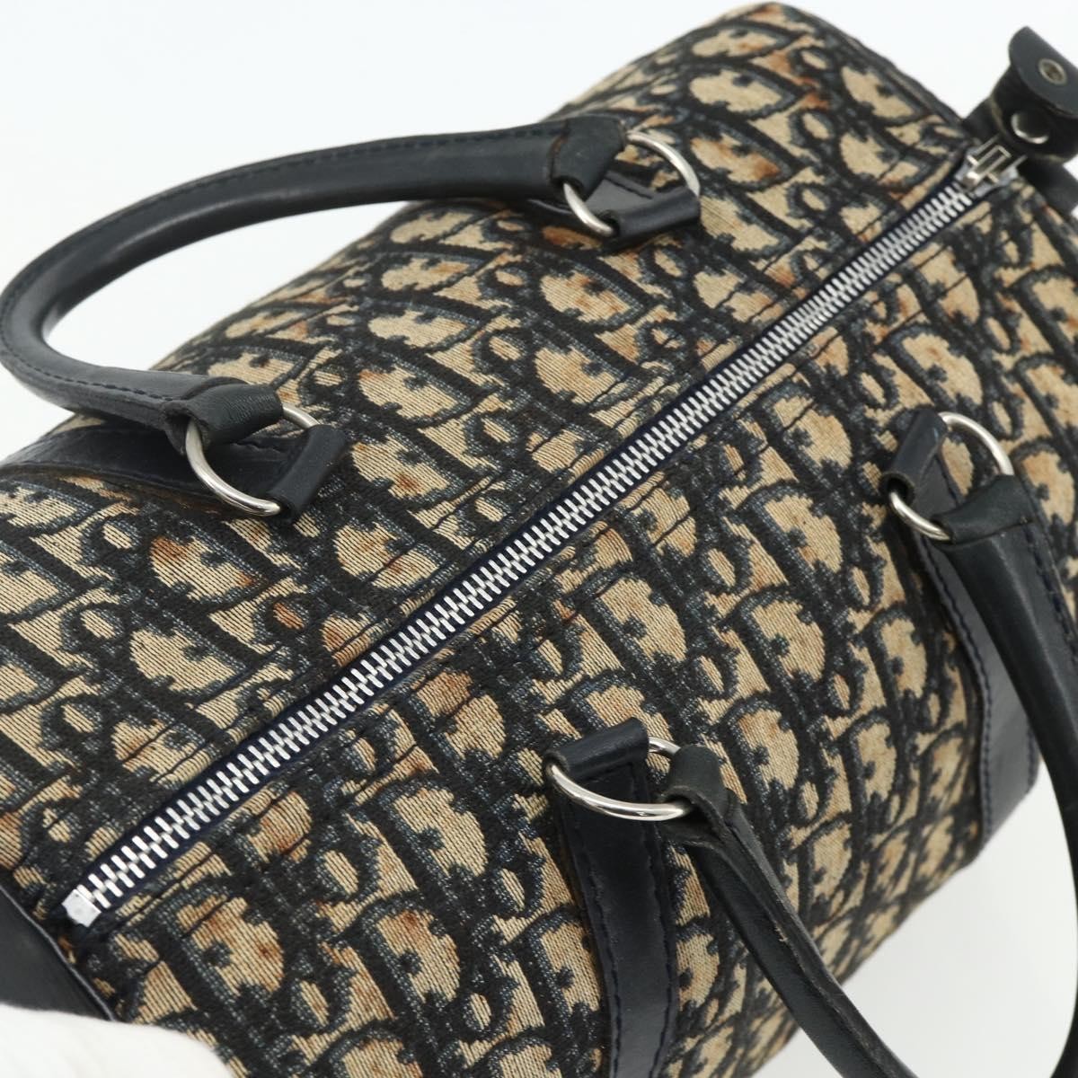 Dior Christian Dior Trotter Canvas Boston Bag Navy Silver Authentic 175415