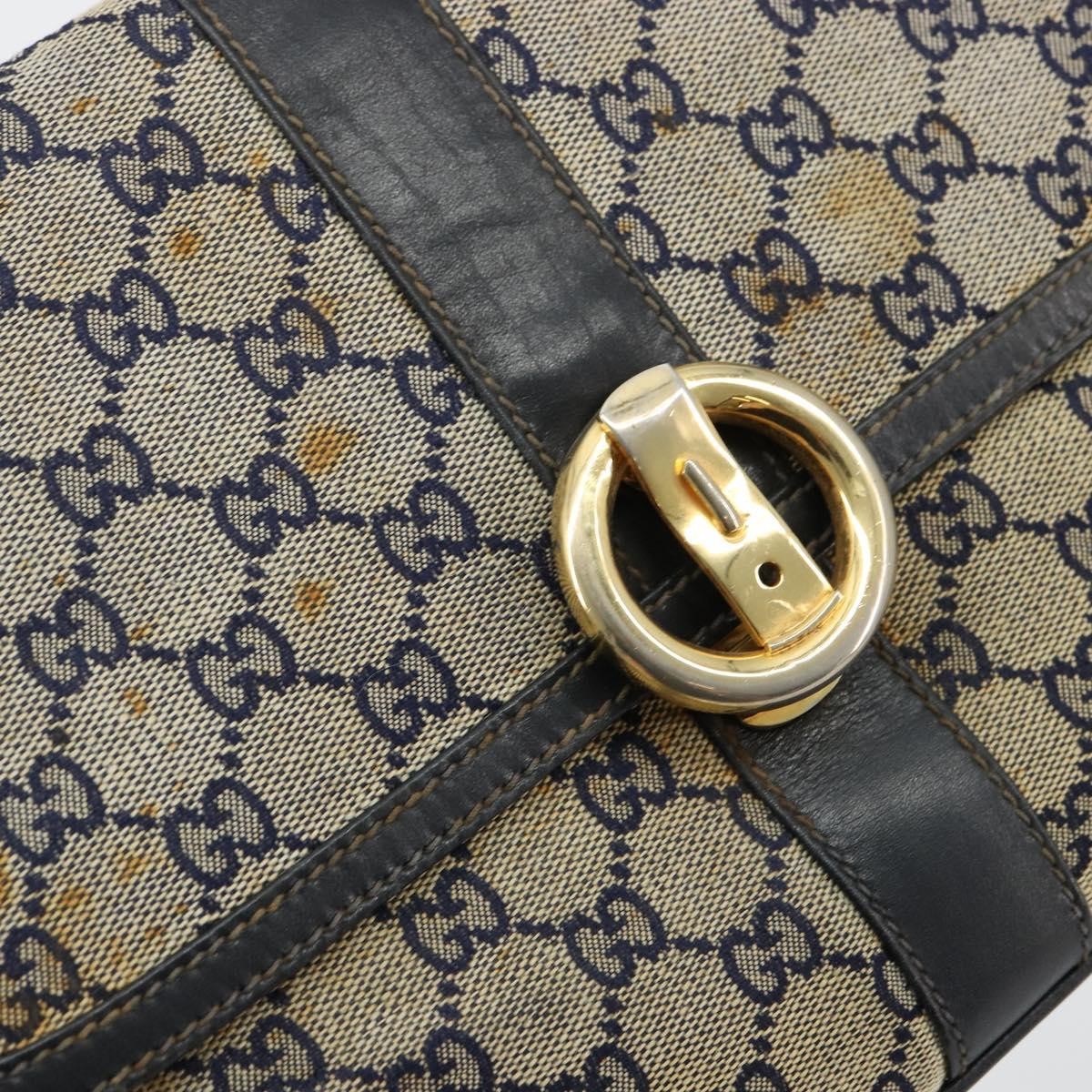 Gucci GUCCI GG Canvas Shoulder Bag Beige Navy Gold Authentic 92734