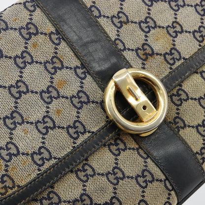 Gucci GUCCI GG Canvas Shoulder Bag Beige Navy Gold Authentic 92734