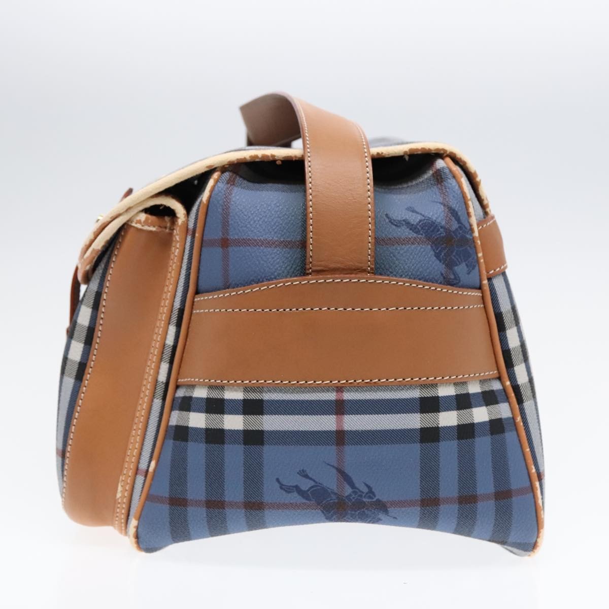 Burberrys Burberrys Nova Check Shoulder Bag PVC Leather Blue Gold Authentic 92155