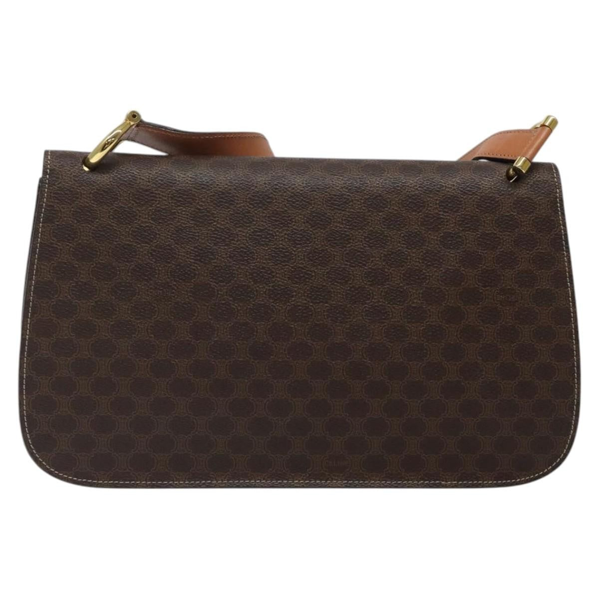 Celine CELINE Macadam Canvas Shoulder Bag PVC Leather Brown Gold Authentic 122137