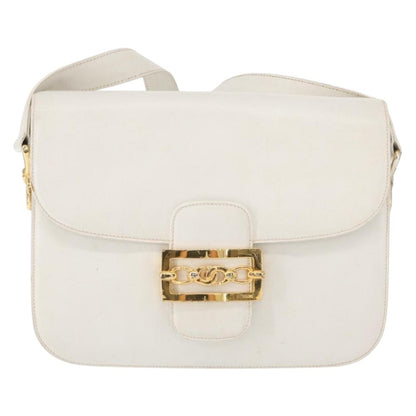 Celine CELINE Shoulder Bag Leather White Gold Authentic yk19773