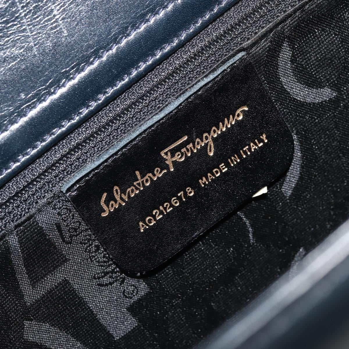 Salvatore Ferragamo Salvatore Ferragamo Gancini Hand Bag Leather 2way Navy Gold Authentic ARZ896
