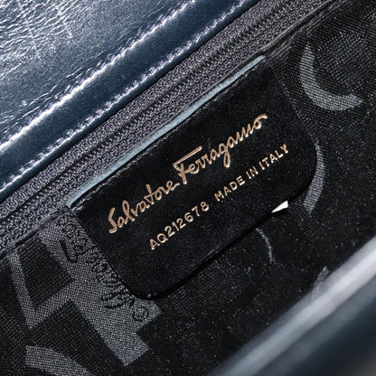Salvatore Ferragamo Salvatore Ferragamo Gancini Hand Bag Leather 2way Navy Gold Authentic ARZ896