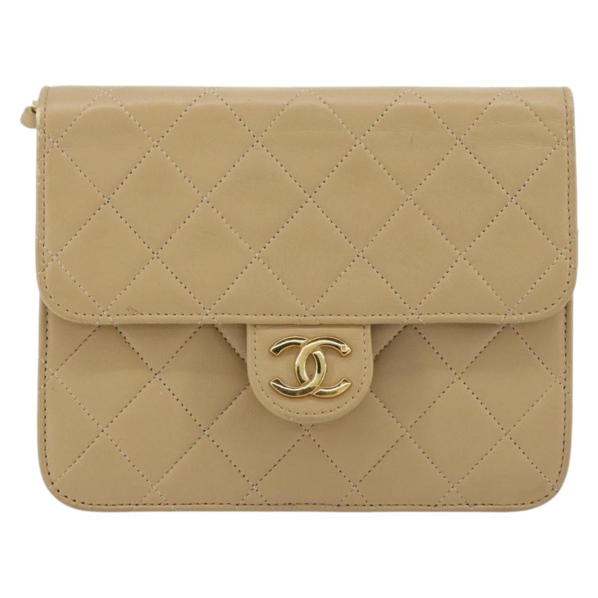 Chanel CHANEL Chain Shoulder Bag Lamb Skin Beige Gold CC Authentic mr2475V