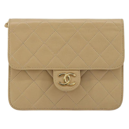 Chanel CHANEL Chain Shoulder Bag Lamb Skin Beige Gold CC Authentic mr2475V
