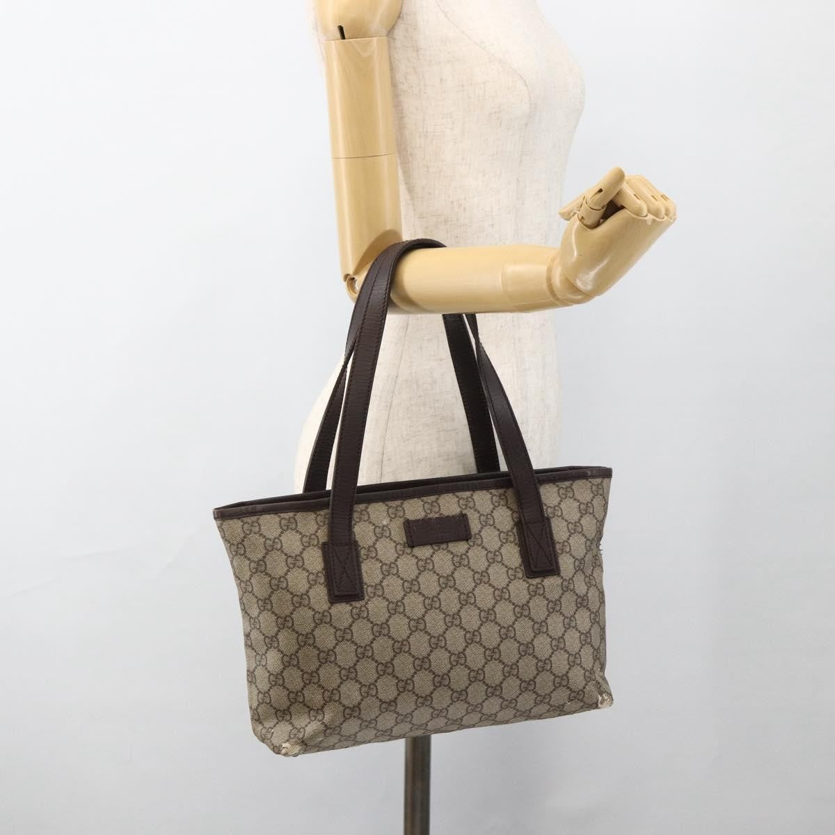 Gucci GUCCI GG Supreme Hand Bag PVC Beige Silver 181086 Authentic ARZ575