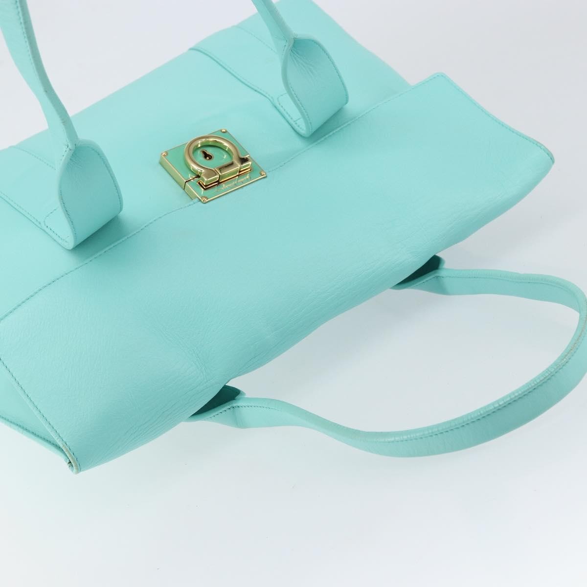 Salvatore Ferragamo Salvatore Ferragamo Gancini Hand Bag Leather Turquoise Blue Gold Authentic 150296