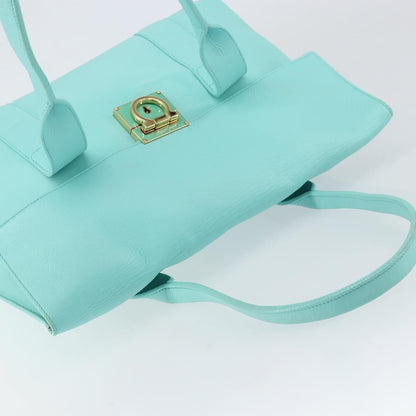 Salvatore Ferragamo Salvatore Ferragamo Gancini Hand Bag Leather Turquoise Blue Gold Authentic 150296