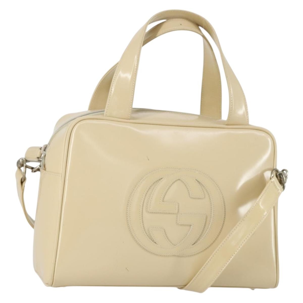 Gucci GUCCI Hand Bag Patent leather 2way Beige Silver 000 1274 0505 Authentic 155235