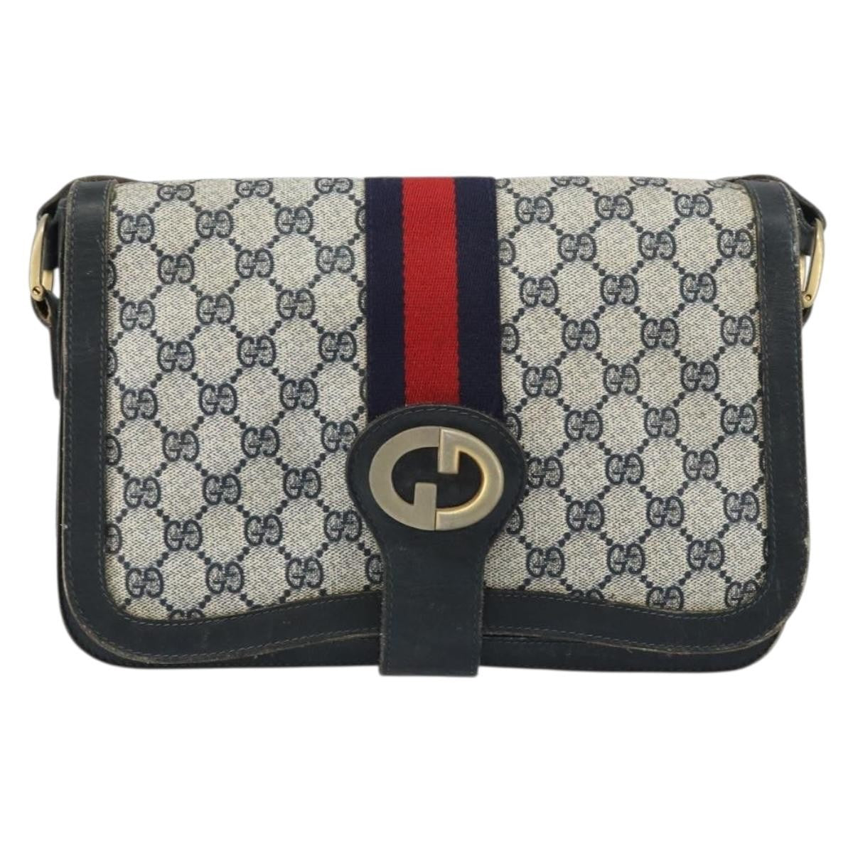 Gucci GUCCI GG Supreme Sherry Line Shoulder Bag PVC Navy Gold Authentic 160298