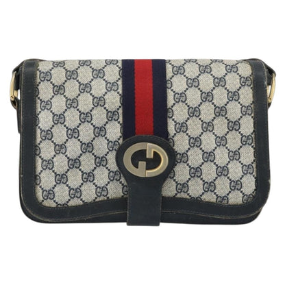 Gucci GUCCI GG Supreme Sherry Line Shoulder Bag PVC Navy Gold Authentic 160298