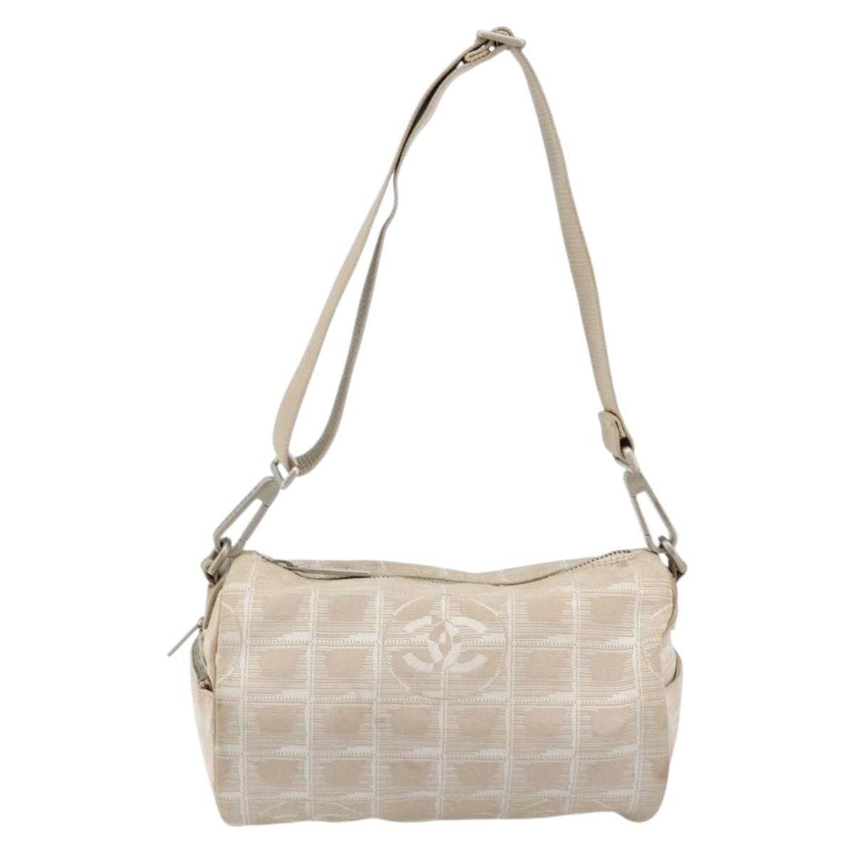 Chanel CHANEL New Travel Line Shoulder Bag Nylon Beige Silver CC Authentic BA12317
