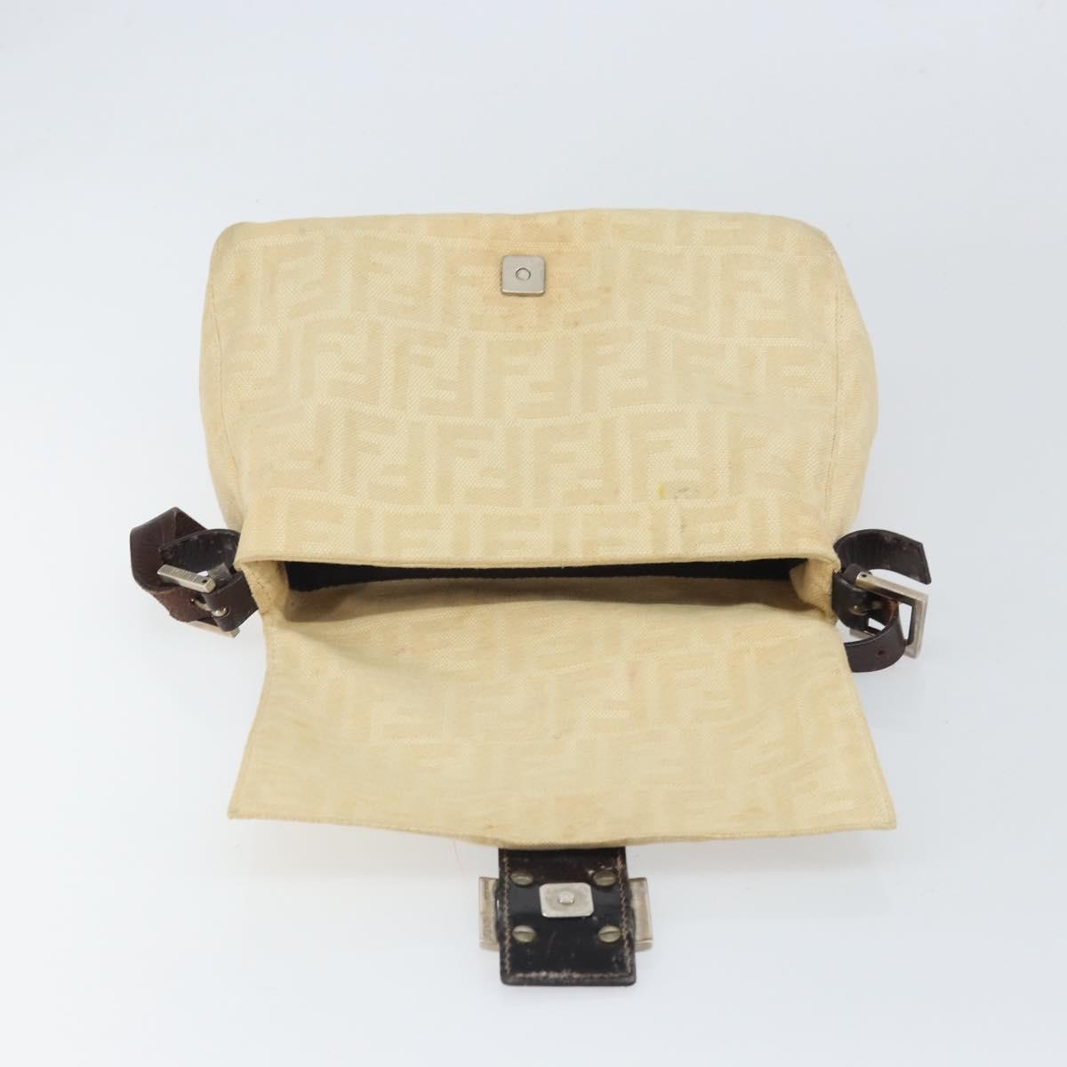 Fendi FENDI Zucca Canvas Mamma Baguette Shoulder Bag Beige Silver Authentic 162335
