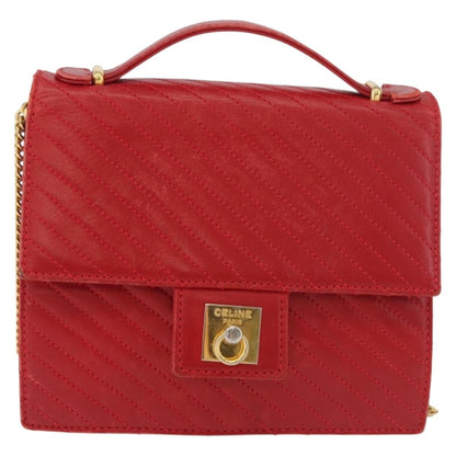 Celine CELINE Chain Shoulder Bag Leather 2way Red Gold Authentic BA13005