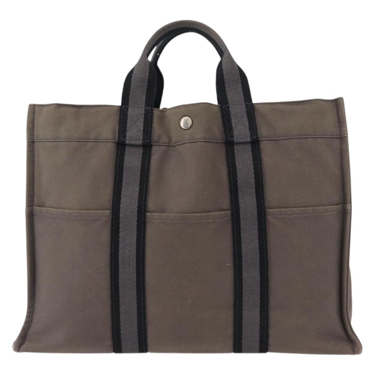Hermès Hermès HERMES Fourre ToutMM Hand Bag Canvas Gray Silver Authentic 151280