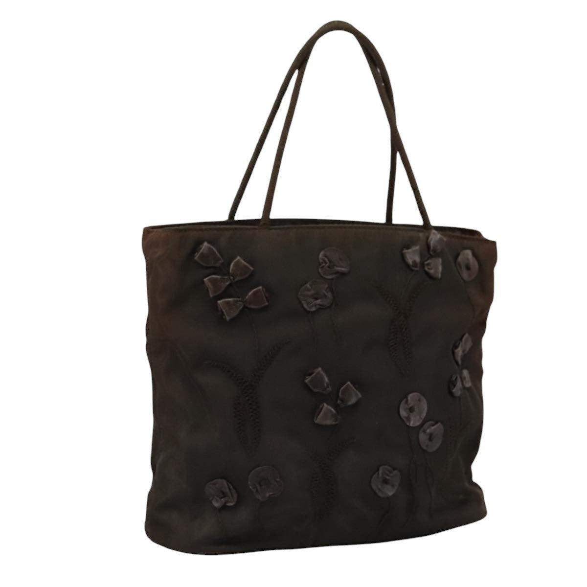 Prada PRADA Hand Bag Nylon Brown Silver Authentic bs20899