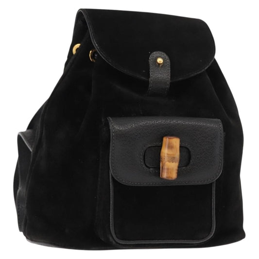 Gucci GUCCI Bamboo Backpack Suede Black Gold 003 58 0030 Authentic ep11366 Bag