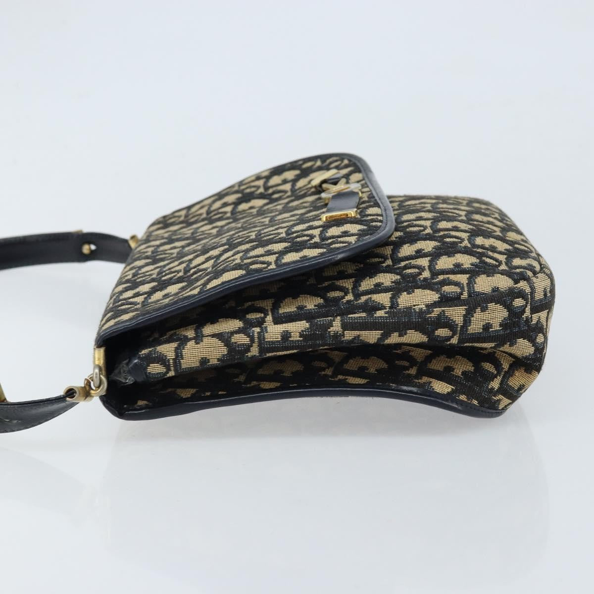 Dior Christian Dior Trotter Canvas Shoulder Bag Navy Gold Authentic gh1790