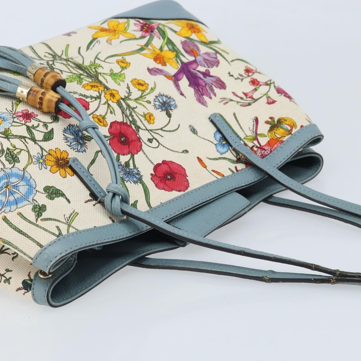 Gucci GUCCI Bamboo Flora Tote Bag Canvas Multicolor Gold 358470 Authentic hk3538