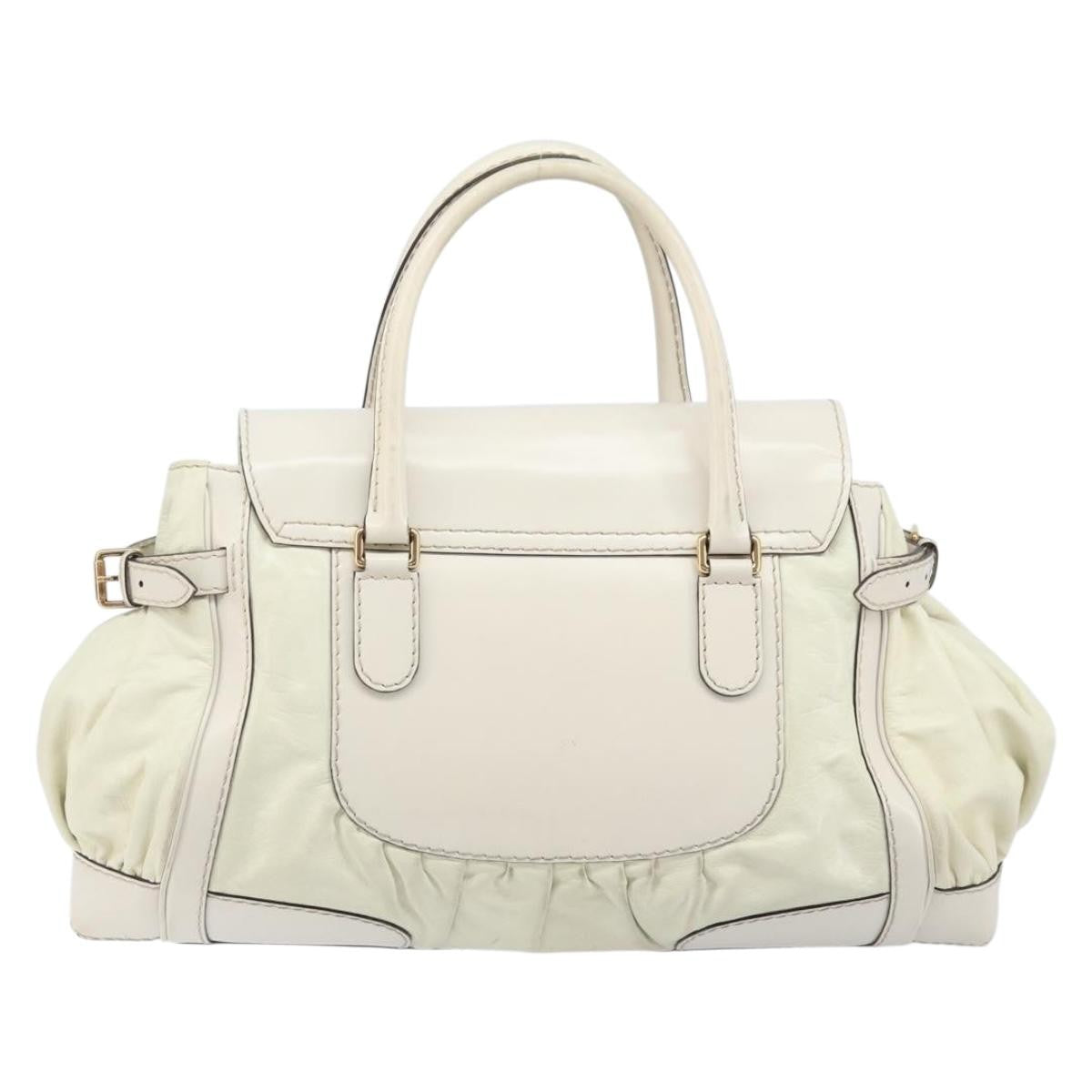 Gucci GUCCI Hand Bag Leather White Gold 189883 Authentic ka2690