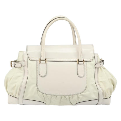 Gucci GUCCI Hand Bag Leather White Gold 189883 Authentic ka2690