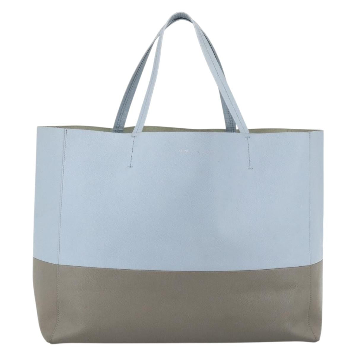 Celine CELINE Horizontalkava Tote Bag Leather Light Blue Silver Authentic BA10939