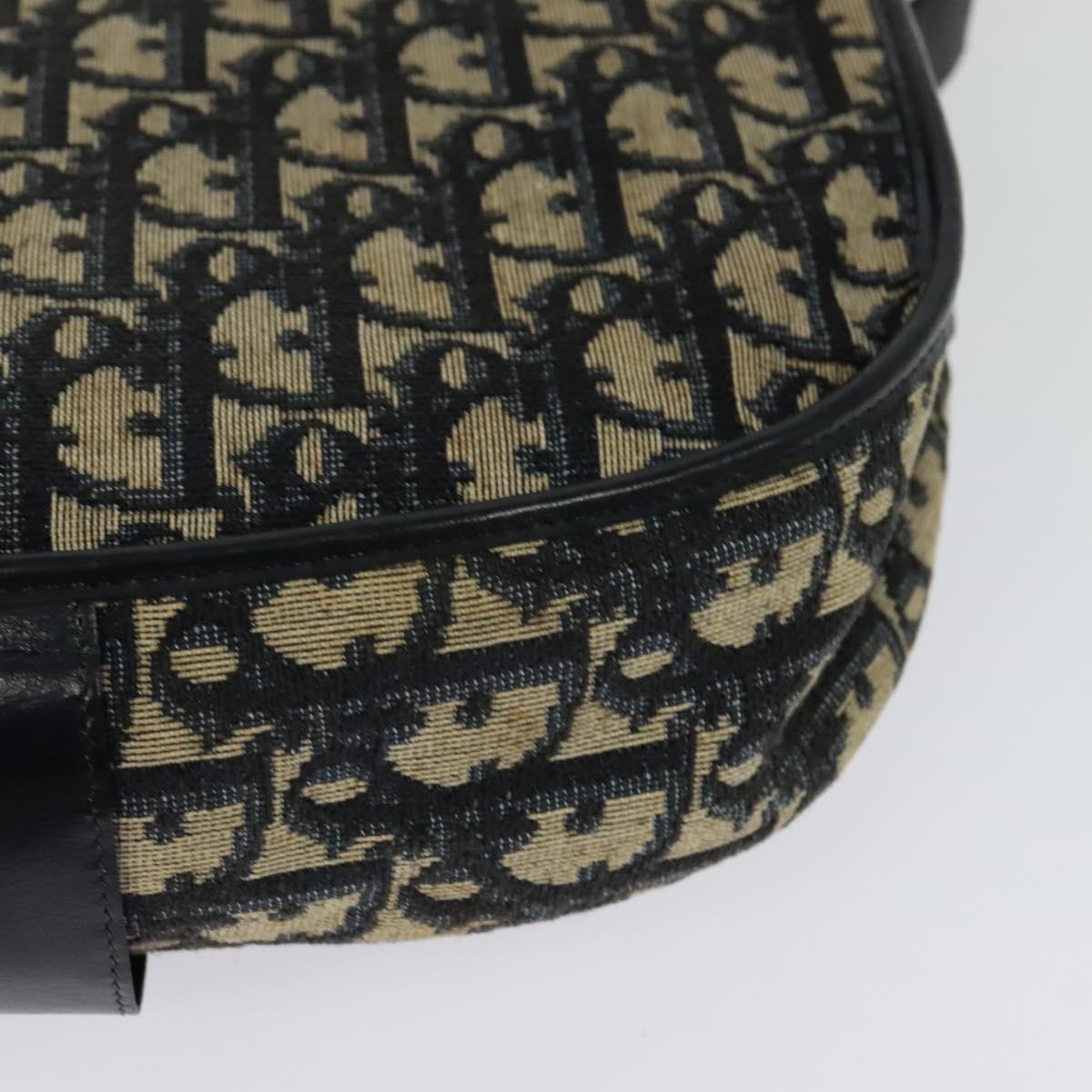 Dior Christian Dior Trotter Canvas Shoulder Bag Navy Gold Authentic BD2178