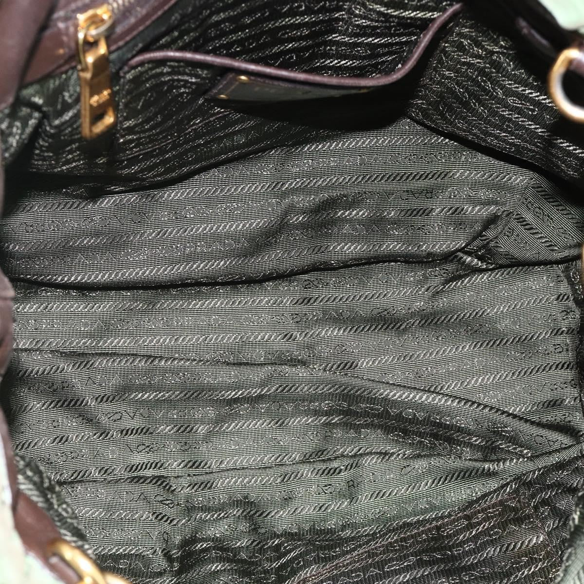 Prada PRADA Hand Bag Nylon 2way Green Gold Authentic YKZ1101