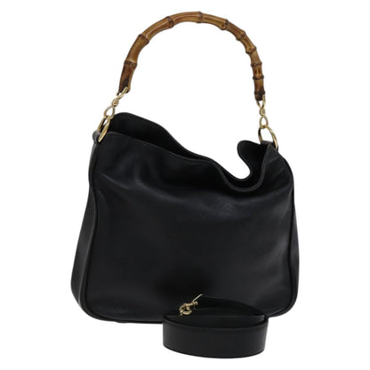 Gucci GUCCI Bamboo Hand Bag Leather 2way Black 001 1638 Authentic 114458