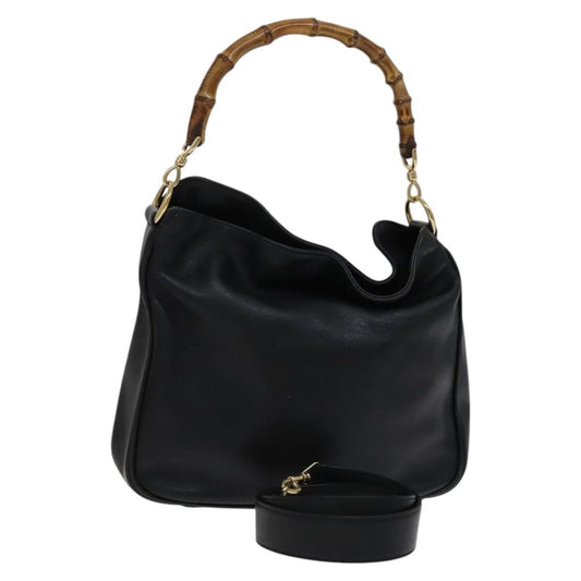 Gucci GUCCI Bamboo Hand Bag Leather 2way Black 001 1638 Authentic 114458